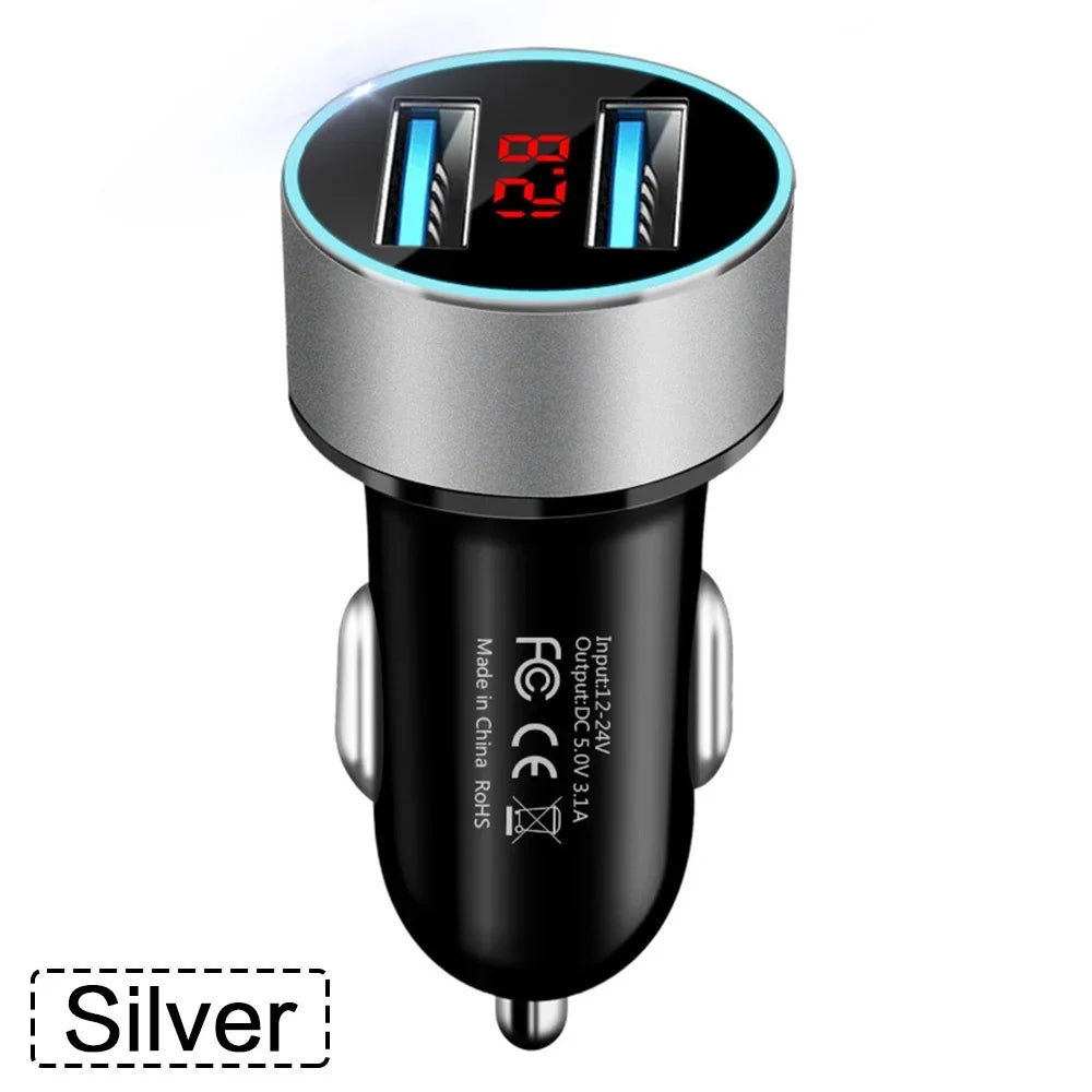 Cargador USB Dual para Auto 3.1A con Pantalla LCD — Voltímetro 12V/24V
