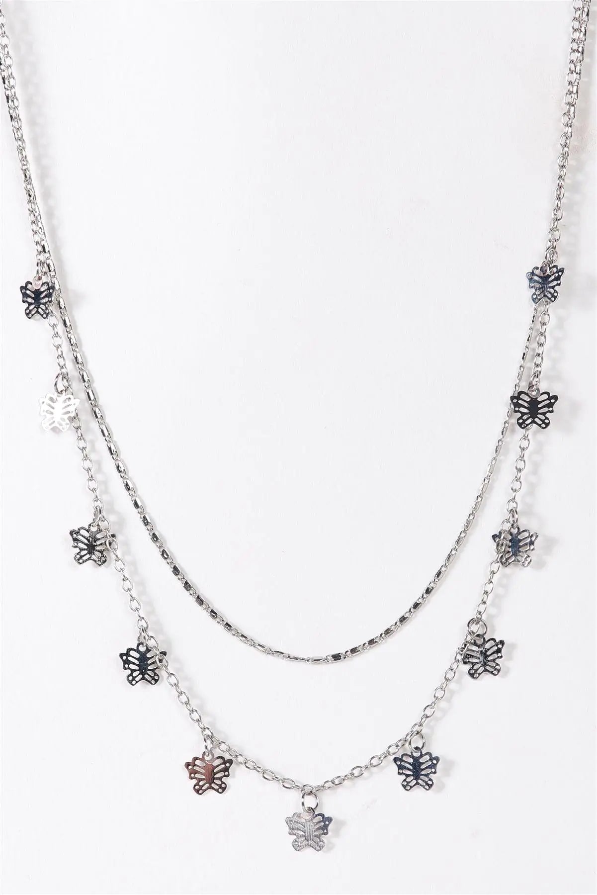 Double Link Chain Butterfly Pendants Necklace