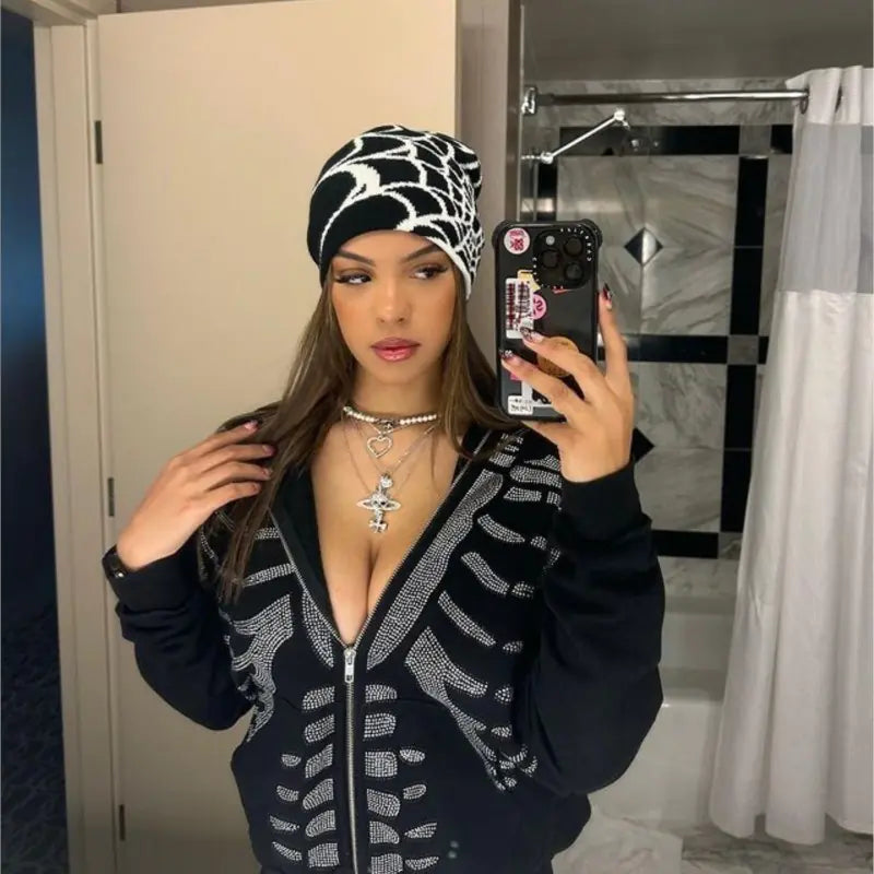 Gothic Spider Pattern Knitted Beanie