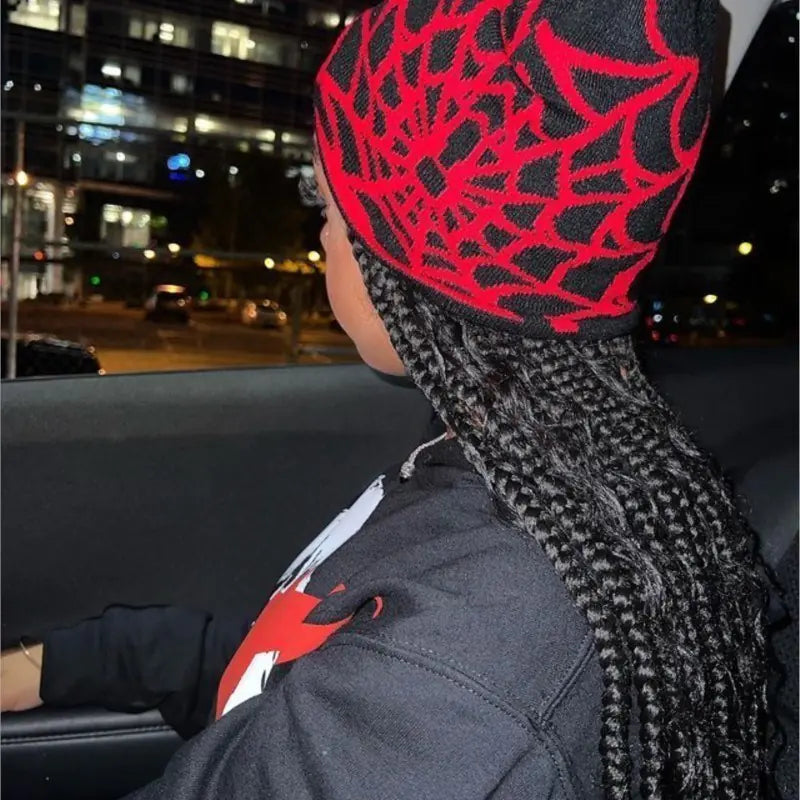 Gothic Spider Pattern Knitted Beanie