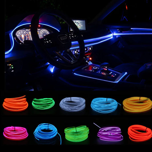 Tira LED 1M para Interior Auto - Luz Neón Flexible con Controlador USB DIY