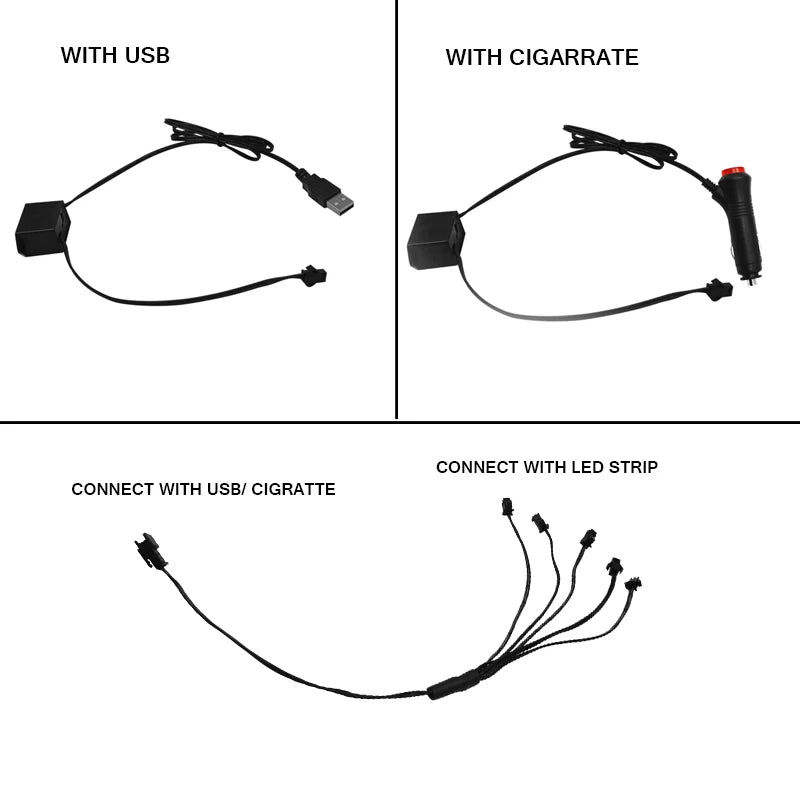 Tira LED 1M para Interior Auto - Luz Neón Flexible con Controlador USB DIY