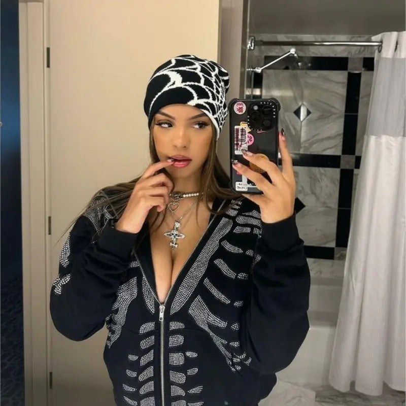 Gothic Spider Pattern Knitted Beanie