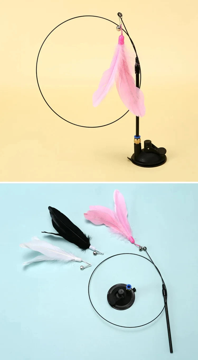Varita Interactiva para Gatos | Juguete con Ventosa, Plumas y Simulación de Presa
