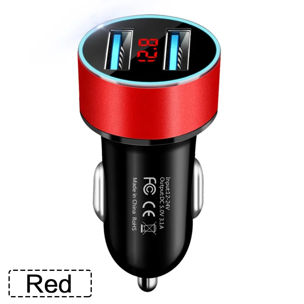 Cargador USB Dual para Auto 3.1A con Pantalla LCD — Voltímetro 12V/24V