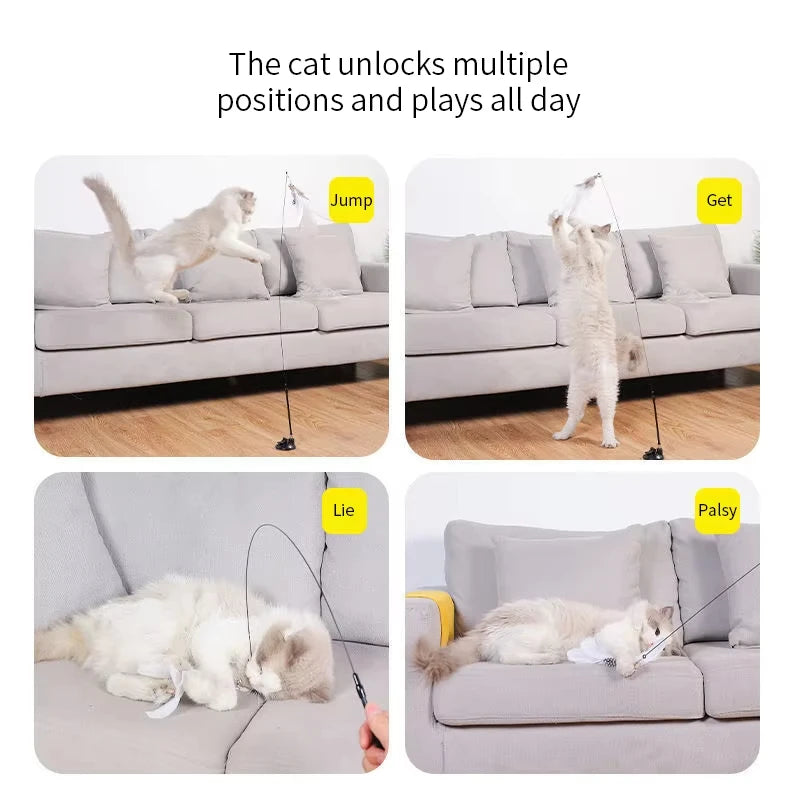 Varita Interactiva para Gatos | Juguete con Ventosa, Plumas y Simulación de Presa