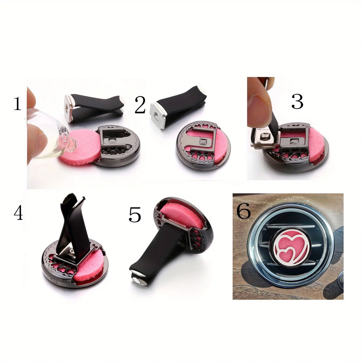 Difusor de Perfume Recargable para Auto — Clip Ventilación, Aromaterapia con 10 Almohadillas