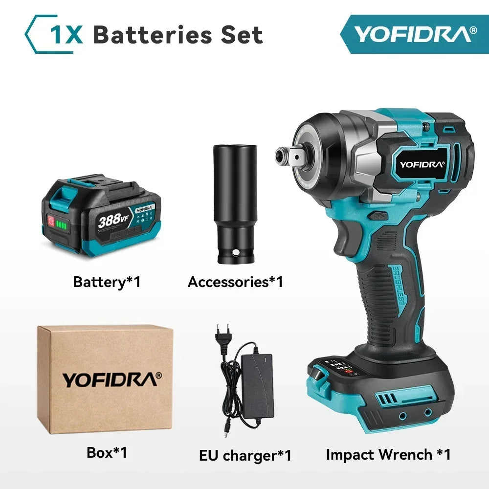 Llave de Impacto Eléctrica Sin Escobillas 1200 N·m — 5 Velocidades, 1/2", Compatible Batería Makita 18V