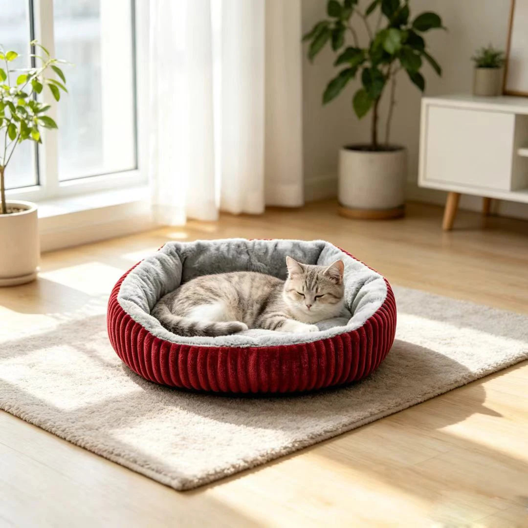 Cama Redonda de Pana para Gatos — Suave y Cálida