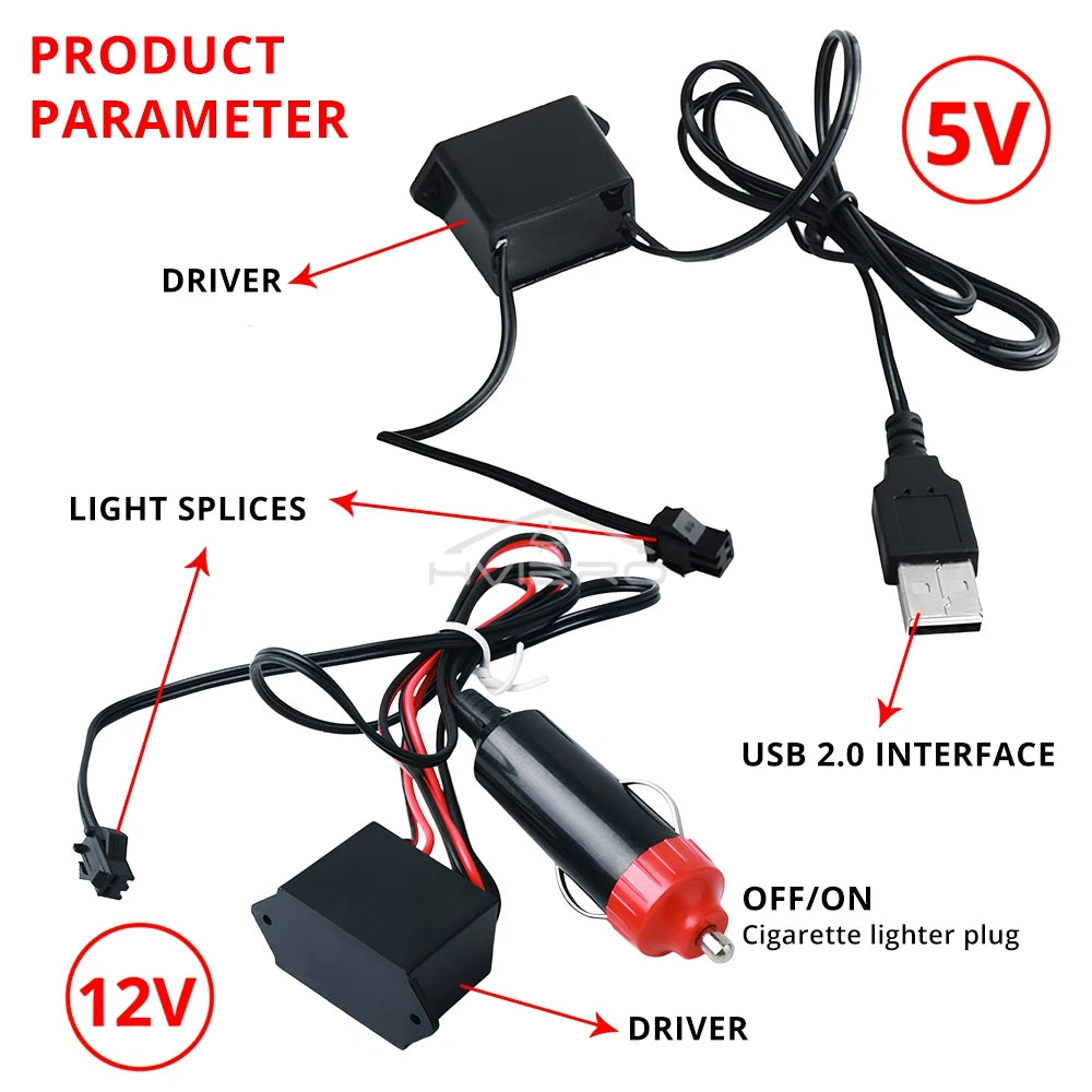 Tira LED Interior Auto 1M-5M - Luz Neón Flexible USB Decorativa
