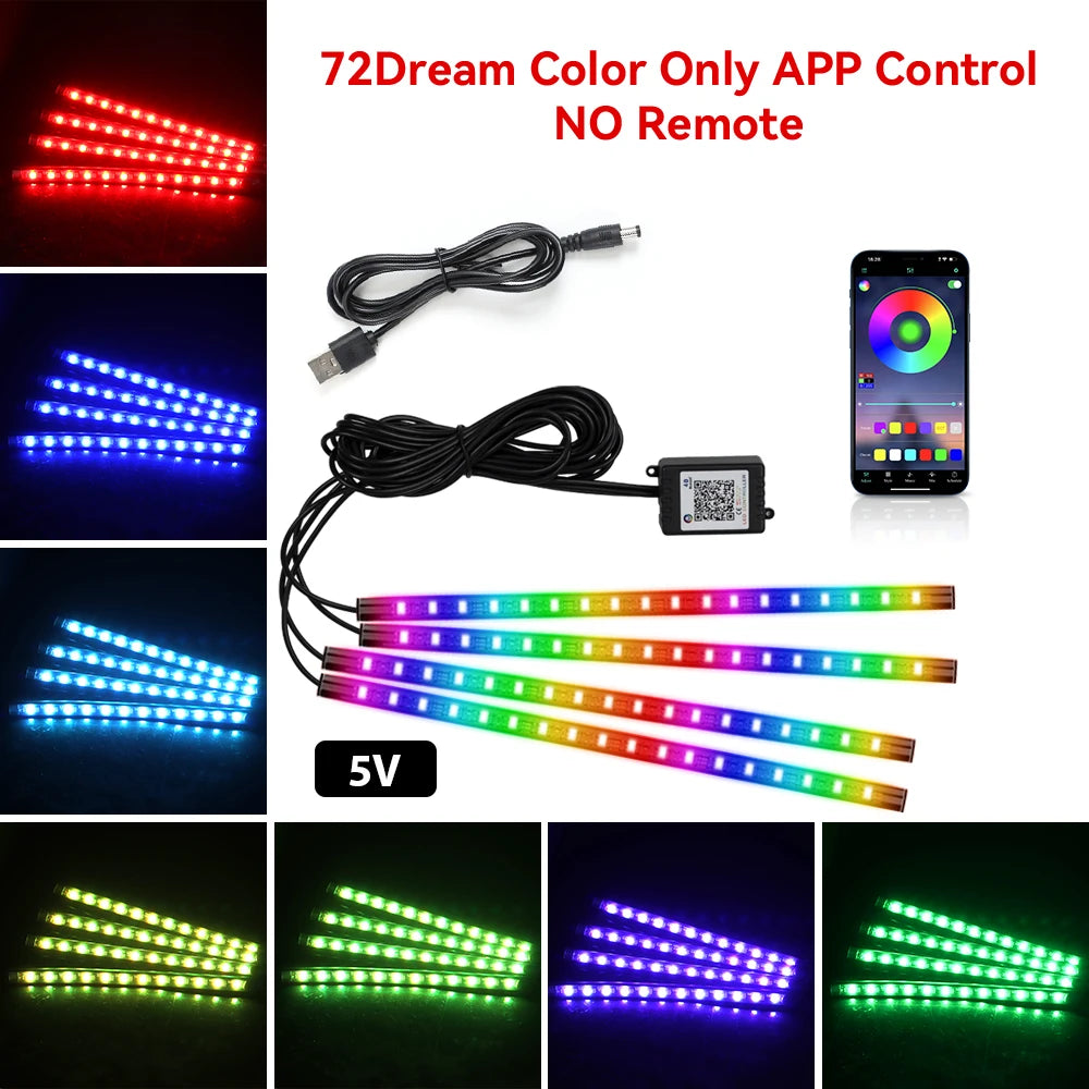 Tira LED RGB Ambiental para Interior de Auto — Control por App, Música y Mando a Distancia