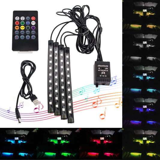 Tira LED RGB Ambiental para Interior de Auto — Control por App, Música y Mando a Distancia