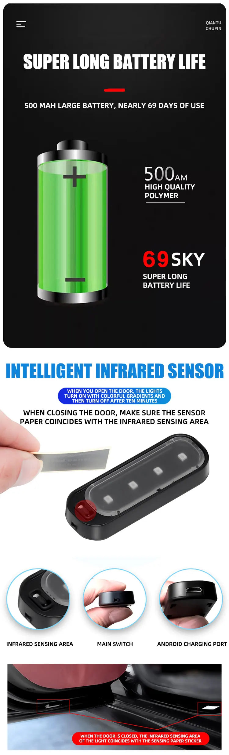 Luz de Bienvenida LED para Puerta de Auto — RGB, Inalámbrica, Anticolisión