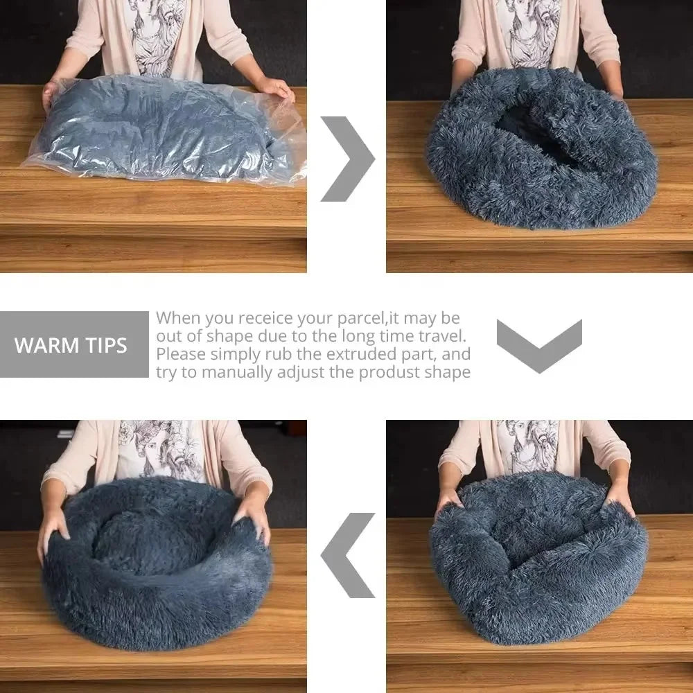 Cama Redonda de Felpa para Mascotas — Lavable, Tallas S a XL