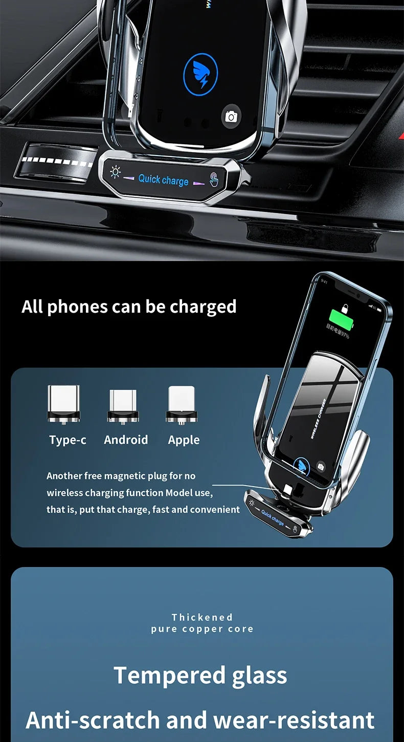 Cargador Inalámbrico Magnético 15W para Auto — Soporte iPhone, Samsung, Xiaomi