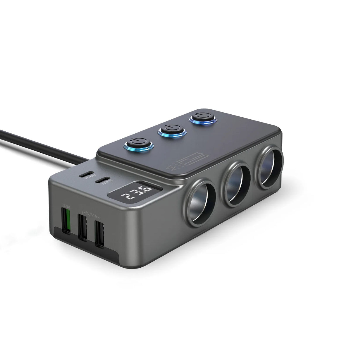 Adaptador Divisor para Auto — Cargador PD 35W + QC 3.0, USB-C y USB-A, 12V/24V