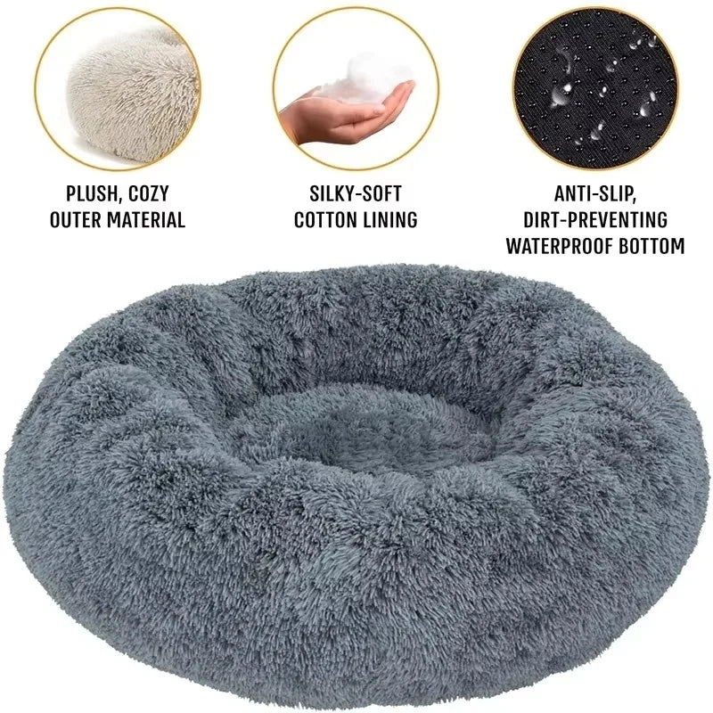 Cama Redonda de Felpa para Mascotas — Lavable, Tallas S a XL