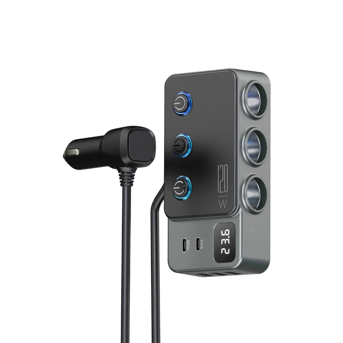 Adaptador Divisor para Auto — Cargador PD 35W + QC 3.0, USB-C y USB-A, 12V/24V