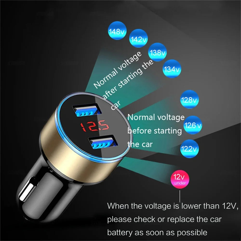 Cargador USB Dual para Auto 3.1A con Pantalla LCD — Voltímetro 12V/24V