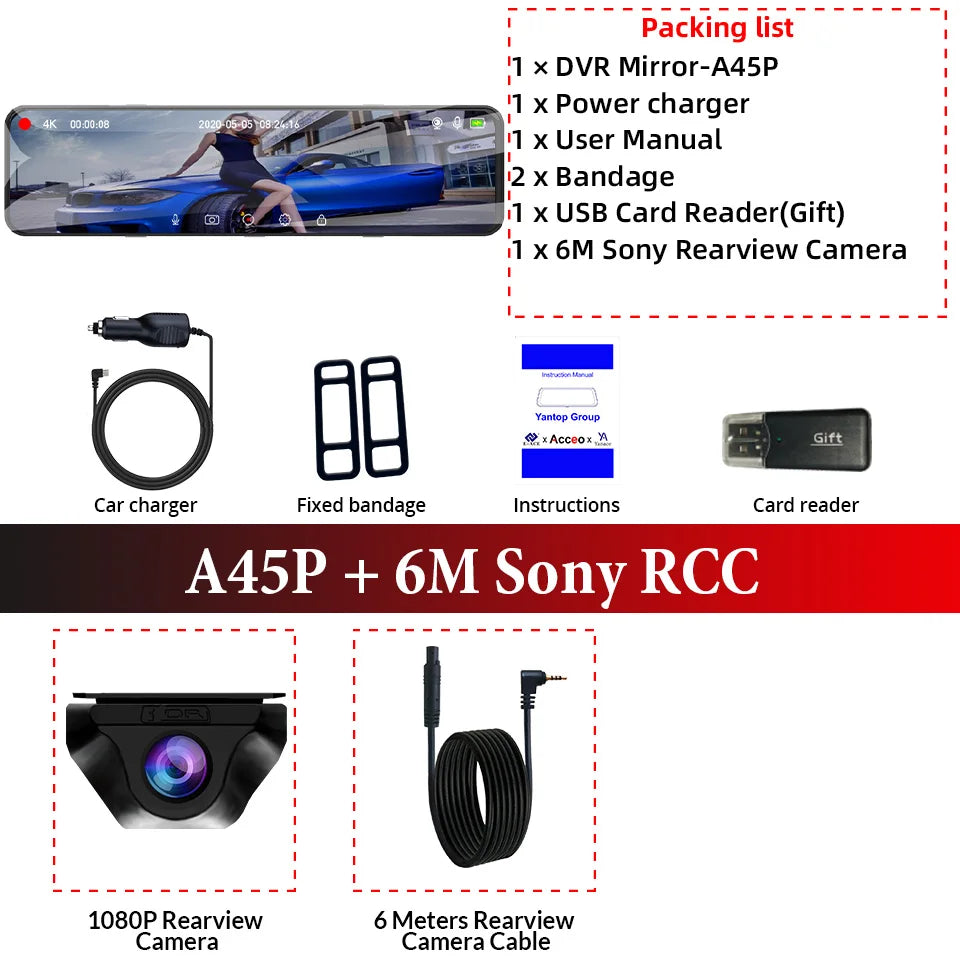 Cámara Dashcam 4K WiFi con Espejo Retrovisor 12" — Visión Trasera HD
