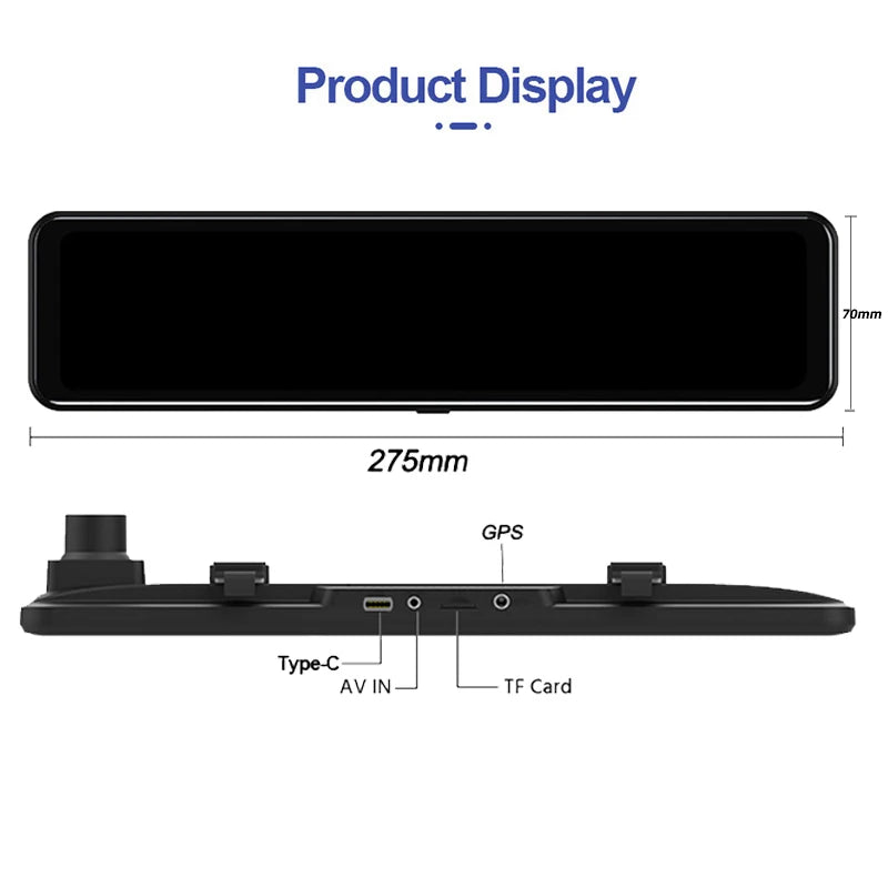 Cámara Dashcam 4K WiFi con Espejo Retrovisor 12" — Visión Trasera HD