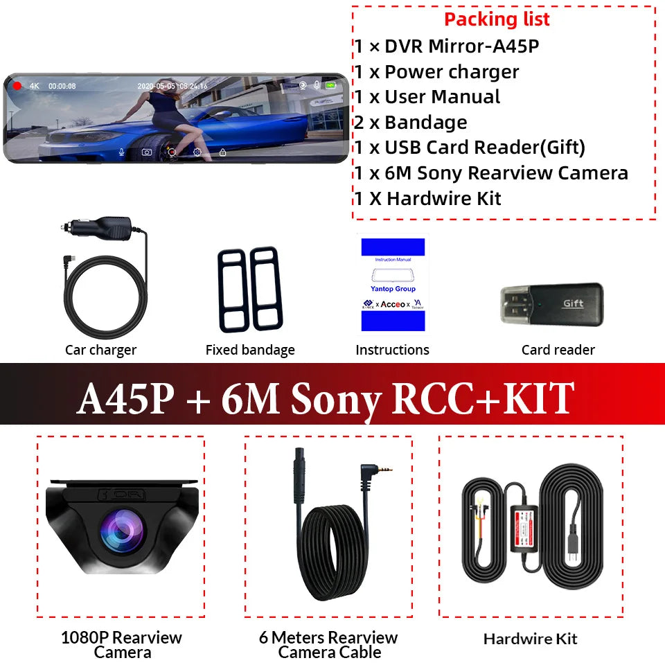 Cámara Dashcam 4K WiFi con Espejo Retrovisor 12" — Visión Trasera HD