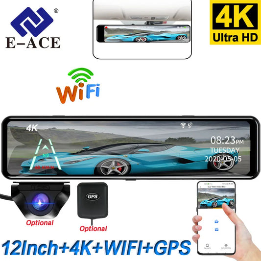 Cámara Dashcam 4K WiFi con Espejo Retrovisor 12" — Visión Trasera HD