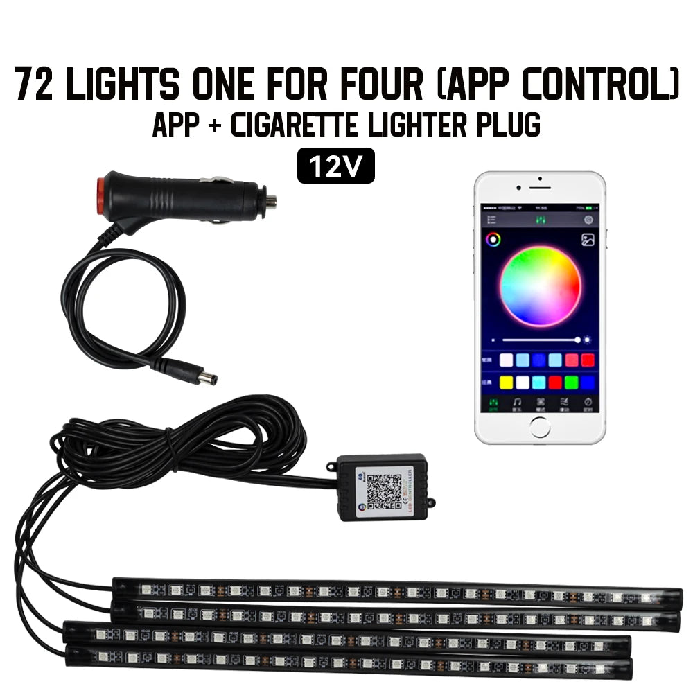 Tira LED RGB Ambiental para Interior de Auto — Control por App, Música y Mando a Distancia