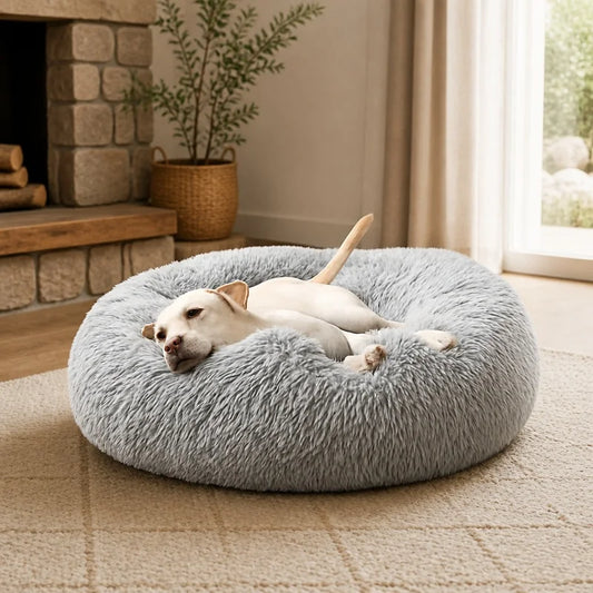Cama Redonda de Felpa para Mascotas — Lavable, Tallas S a XL