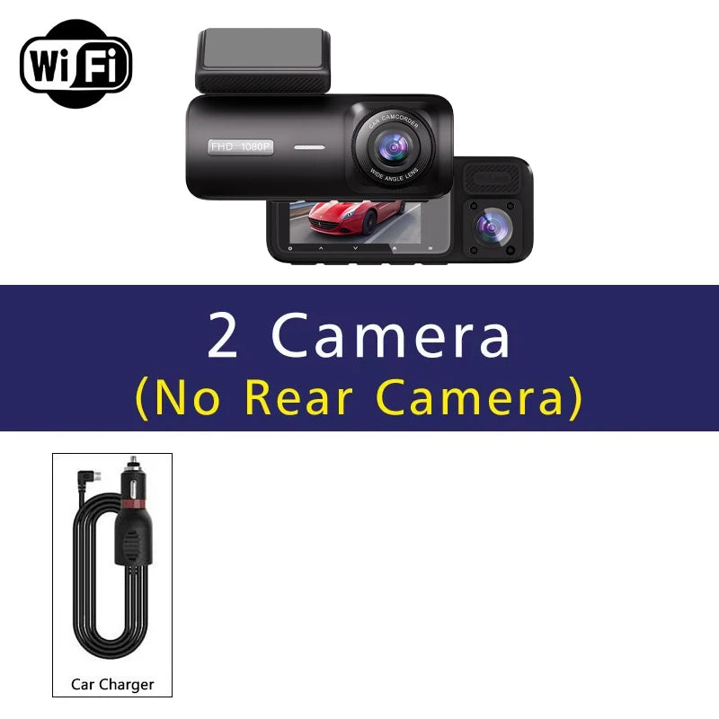 Cámara Dashcam DVR WiFi 3 Canales — Grabación Interior y Exterior