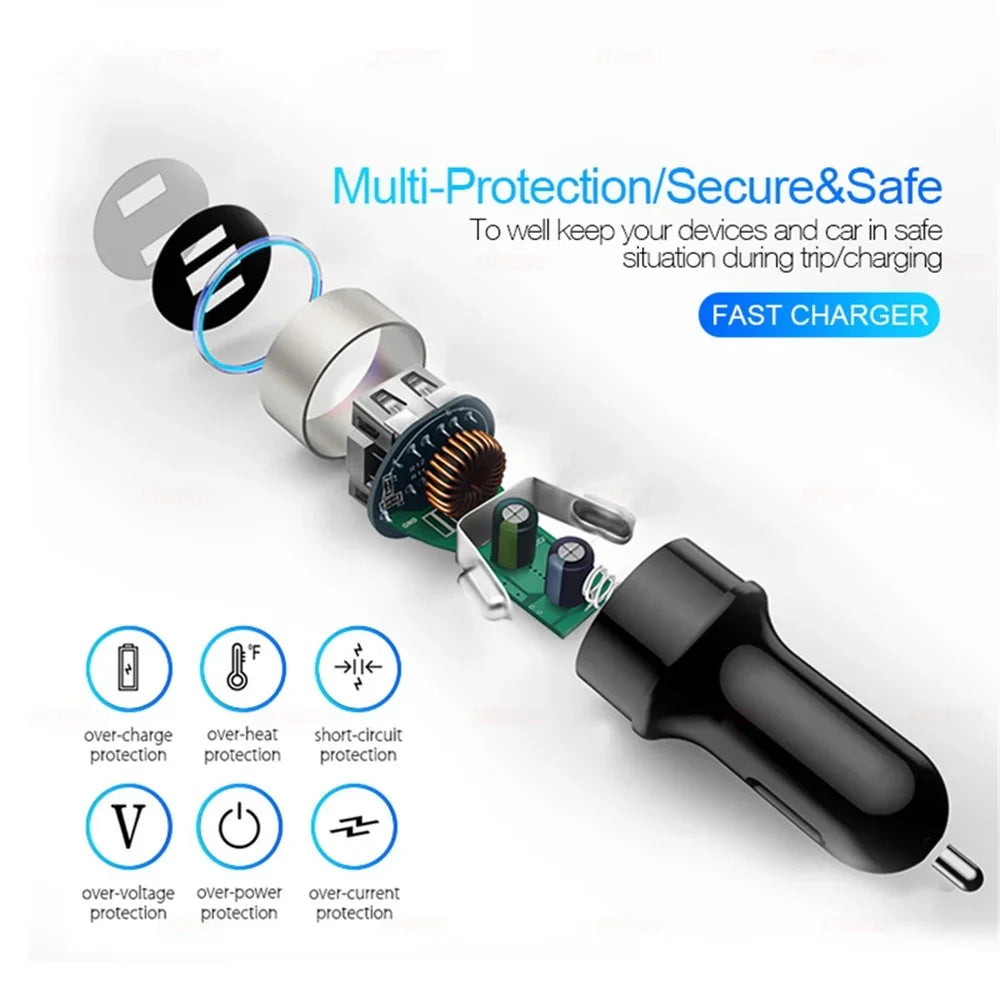 Cargador USB Dual para Auto 3.1A con Pantalla LCD — Voltímetro 12V/24V