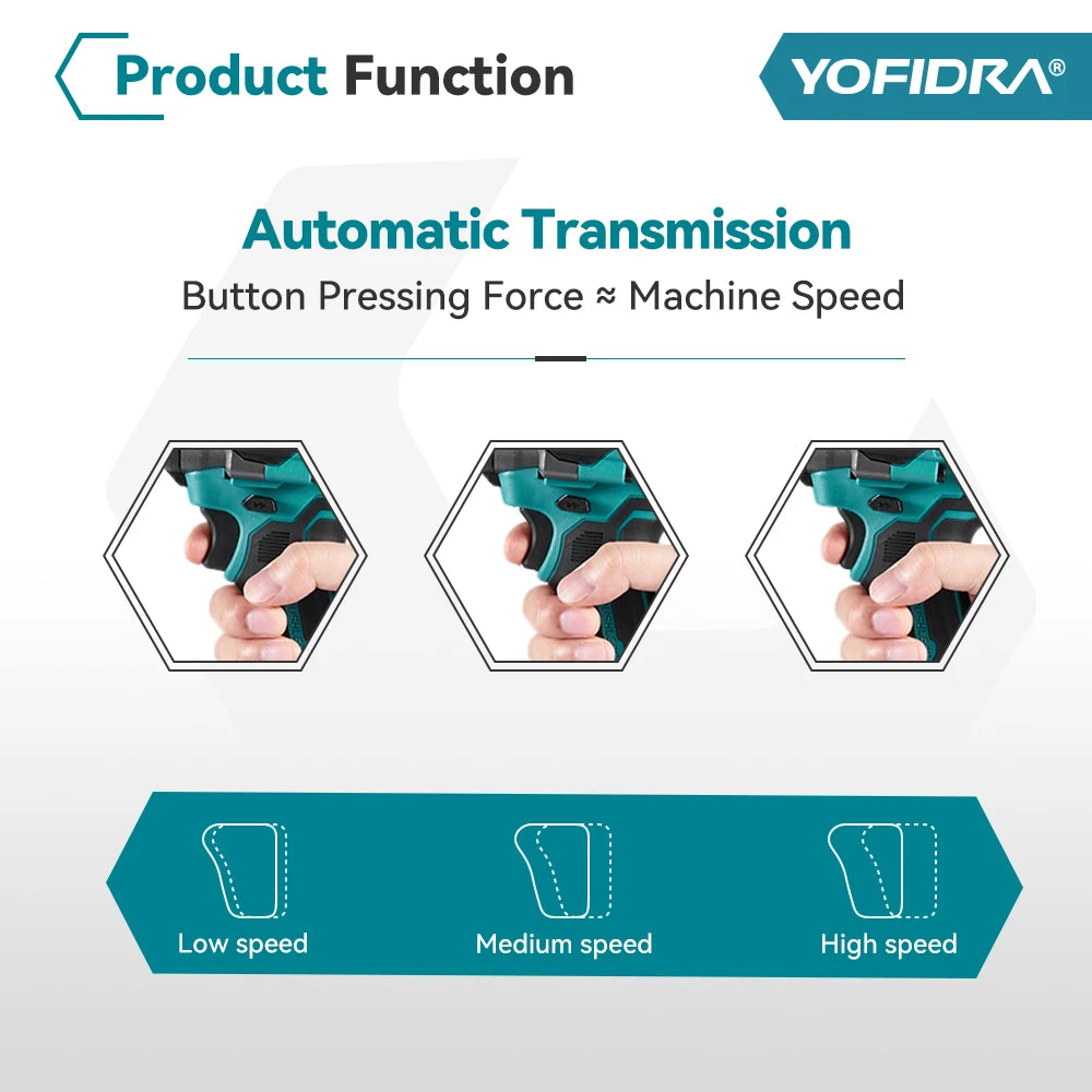 Llave de Impacto Eléctrica Sin Escobillas 1200 N·m — 5 Velocidades, 1/2", Compatible Batería Makita 18V