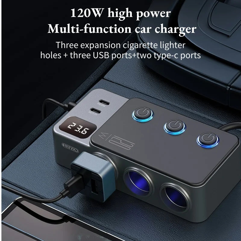 Adaptador Divisor para Auto — Cargador PD 35W + QC 3.0, USB-C y USB-A, 12V/24V