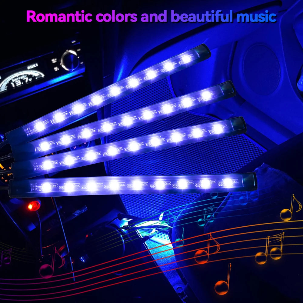 Tira LED RGB Ambiental para Interior de Auto — Control por App, Música y Mando a Distancia