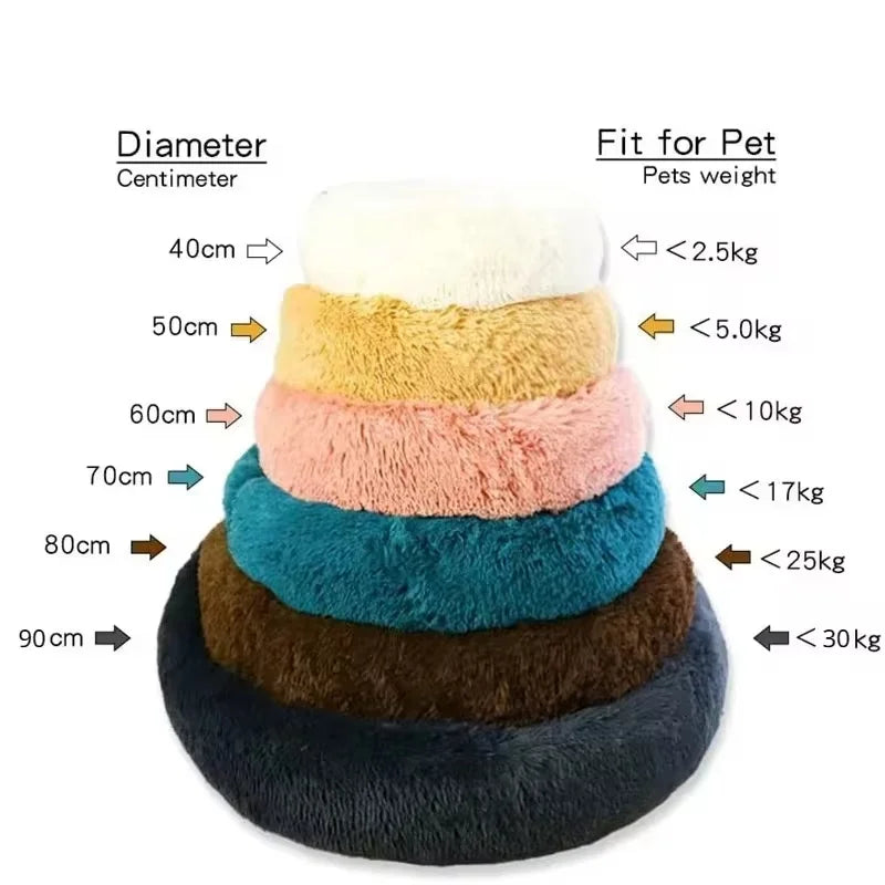 Cama Redonda de Felpa para Mascotas — Lavable, Tallas S a XL