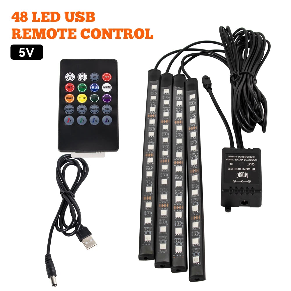 Tira LED RGB Ambiental para Interior de Auto — Control por App, Música y Mando a Distancia