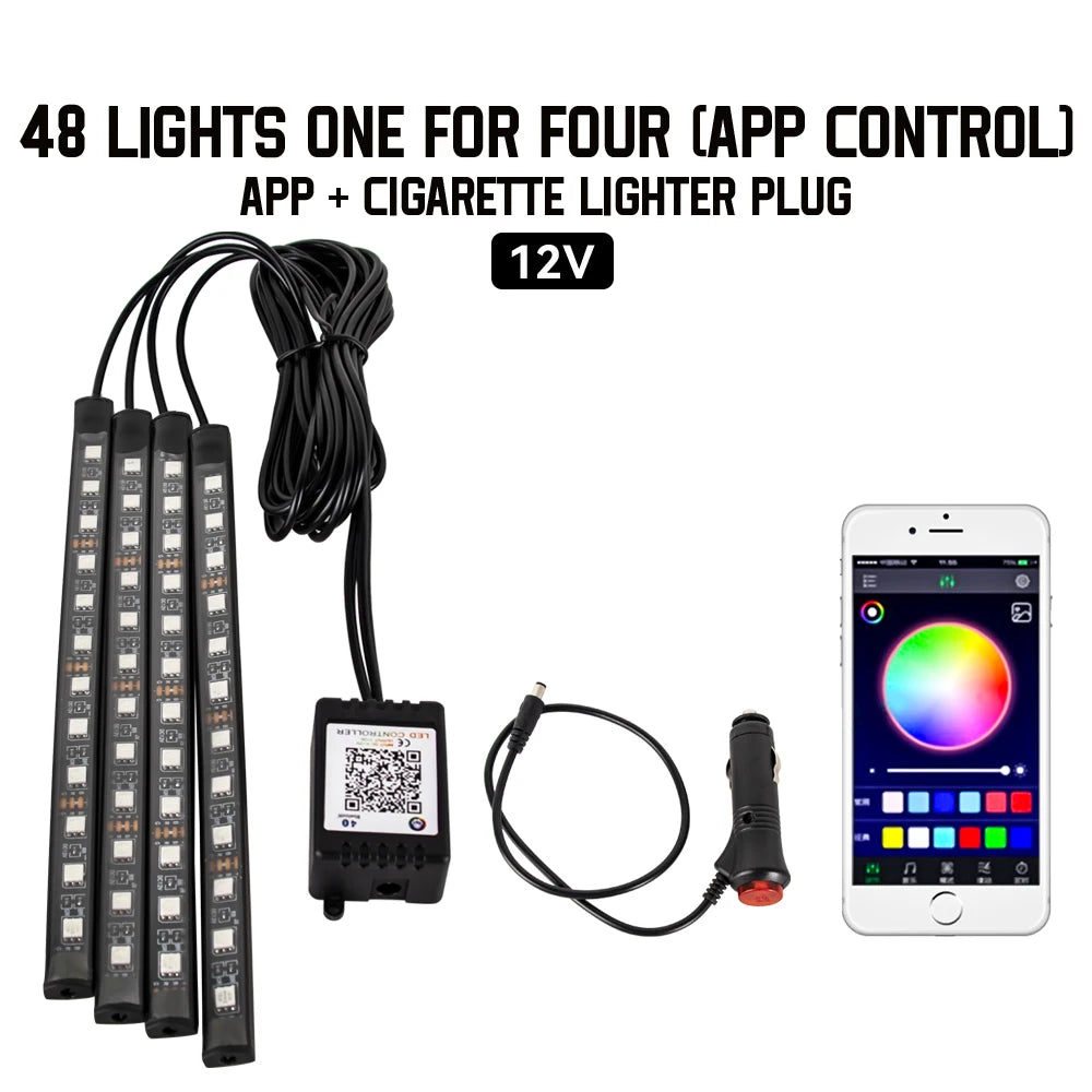 Tira LED RGB Ambiental para Interior de Auto — Control por App, Música y Mando a Distancia