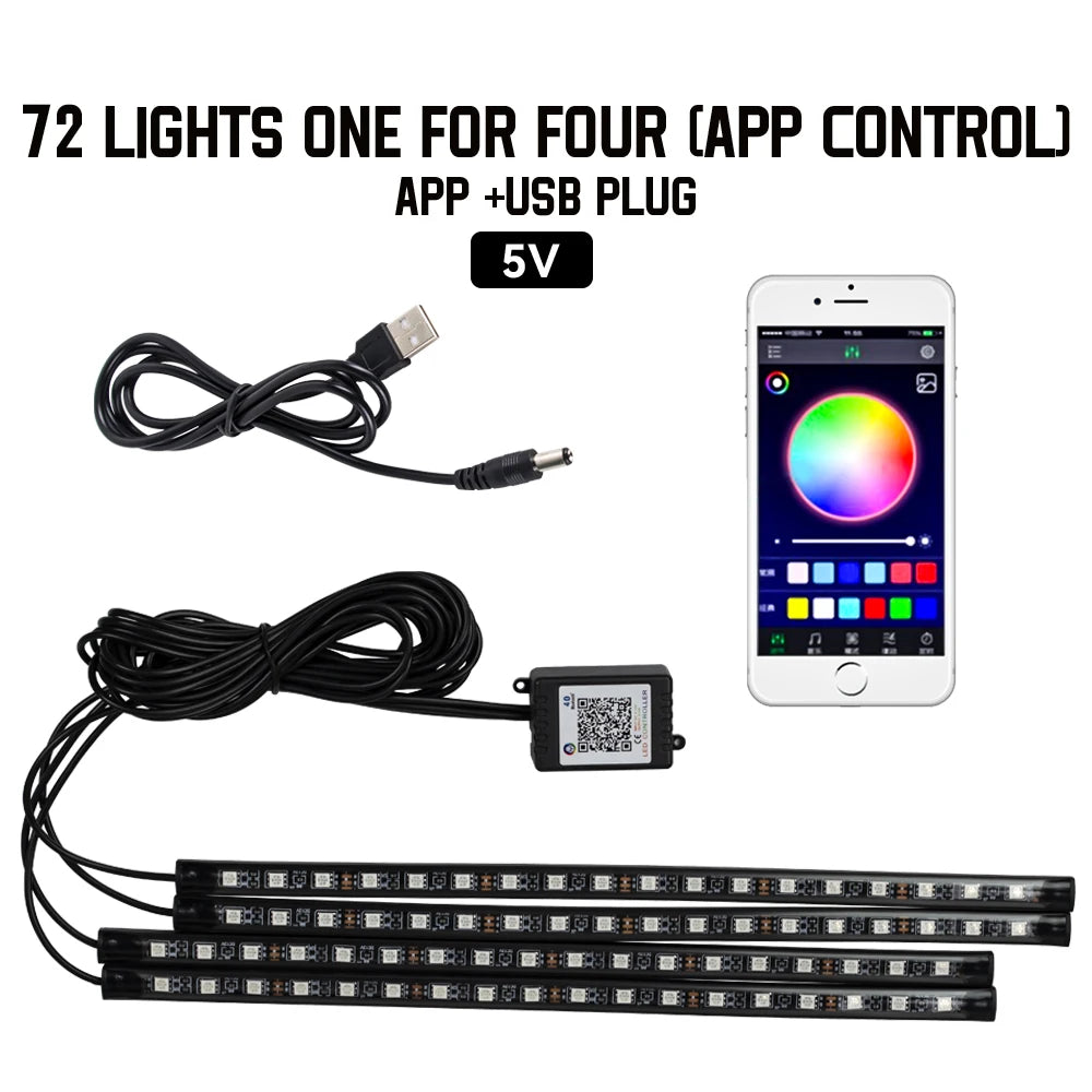 Tira LED RGB Ambiental para Interior de Auto — Control por App, Música y Mando a Distancia