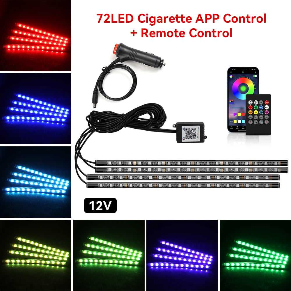 Tira LED RGB Ambiental para Interior de Auto — Control por App, Música y Mando a Distancia