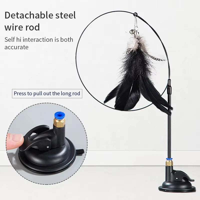 Varita Interactiva para Gatos | Juguete con Ventosa, Plumas y Simulación de Presa