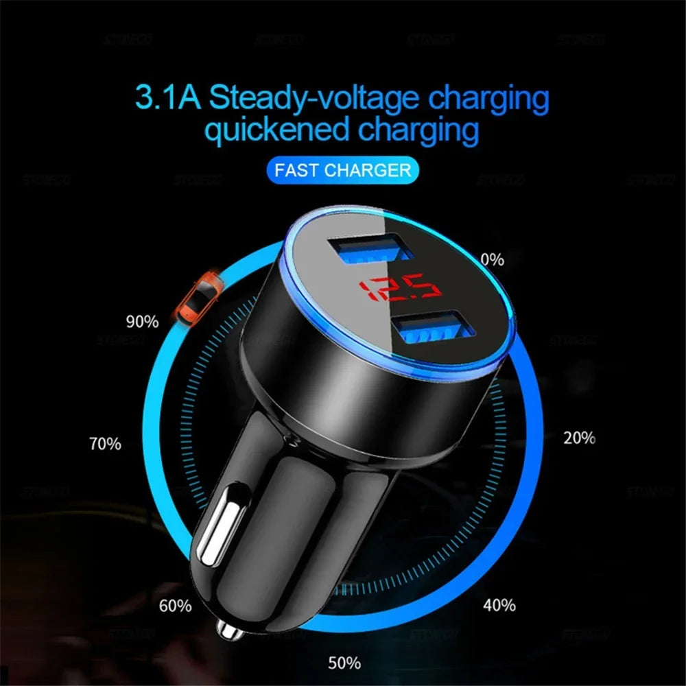 Cargador USB Dual para Auto 3.1A con Pantalla LCD — Voltímetro 12V/24V
