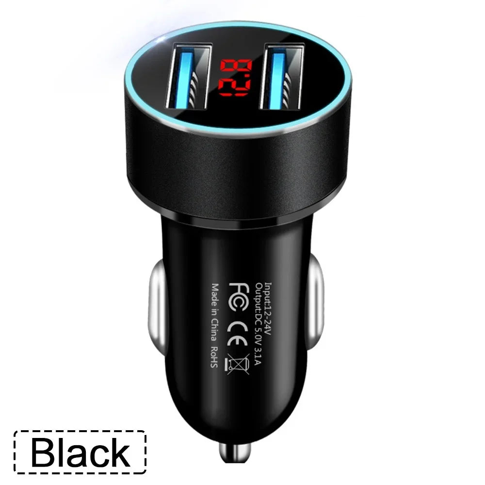 Cargador USB Dual para Auto 3.1A con Pantalla LCD — Voltímetro 12V/24V