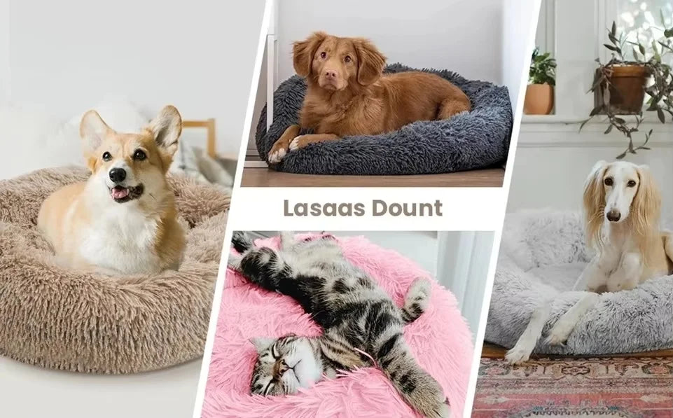 Cama Redonda de Felpa para Mascotas — Lavable, Tallas S a XL