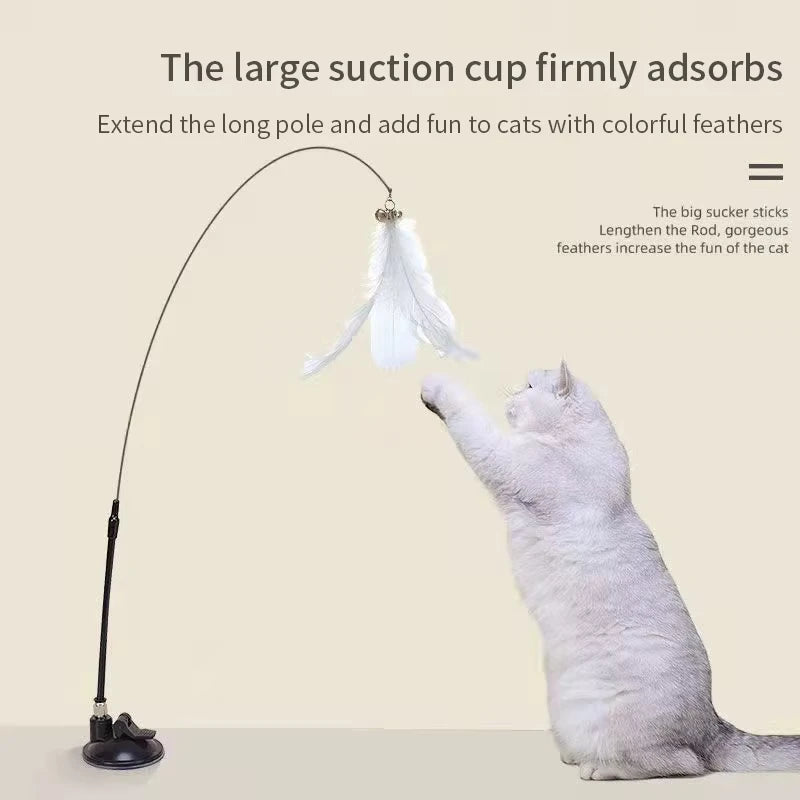 Varita Interactiva para Gatos | Juguete con Ventosa, Plumas y Simulación de Presa