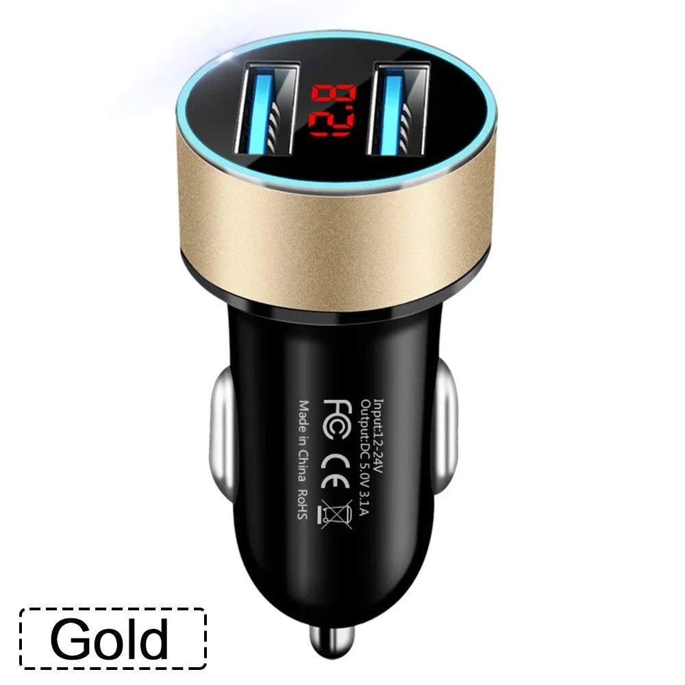 Cargador USB Dual para Auto 3.1A con Pantalla LCD — Voltímetro 12V/24V