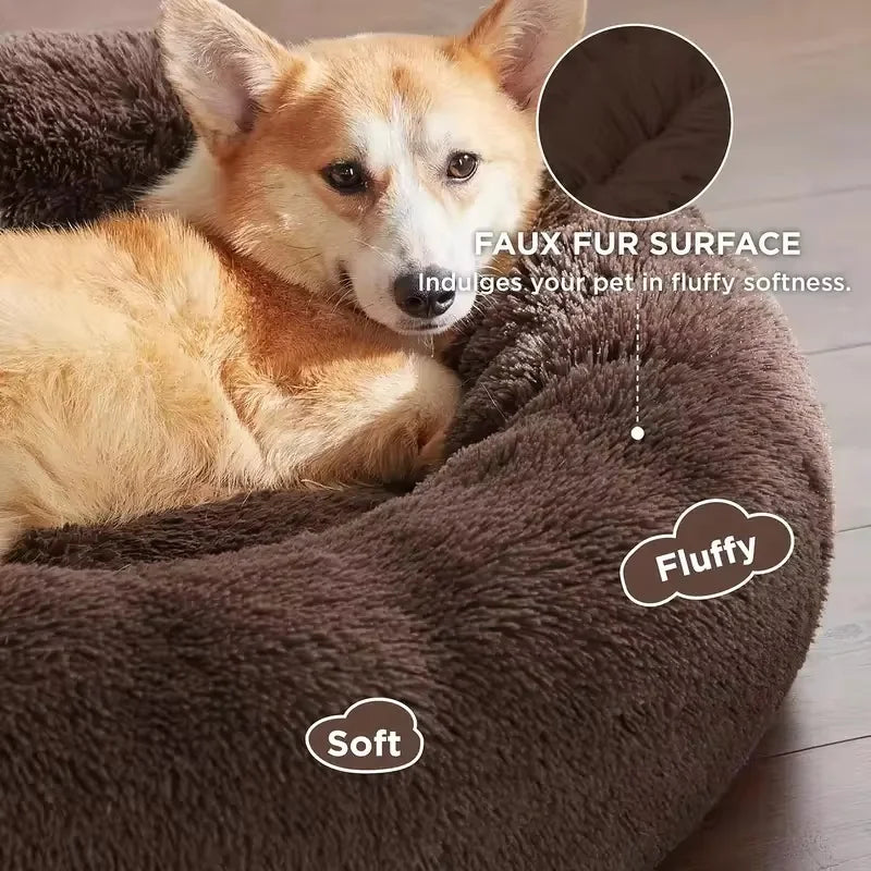 Cama Redonda de Felpa para Mascotas — Lavable, Tallas S a XL
