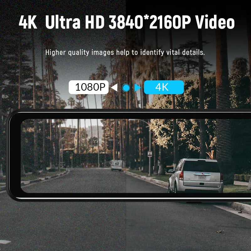Cámara Dashcam 4K WiFi con Espejo Retrovisor 12" — Visión Trasera HD