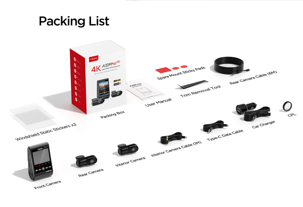 Cámara para Auto VIOFO 4K HDR WiFi — Modo Estacionamiento 24H