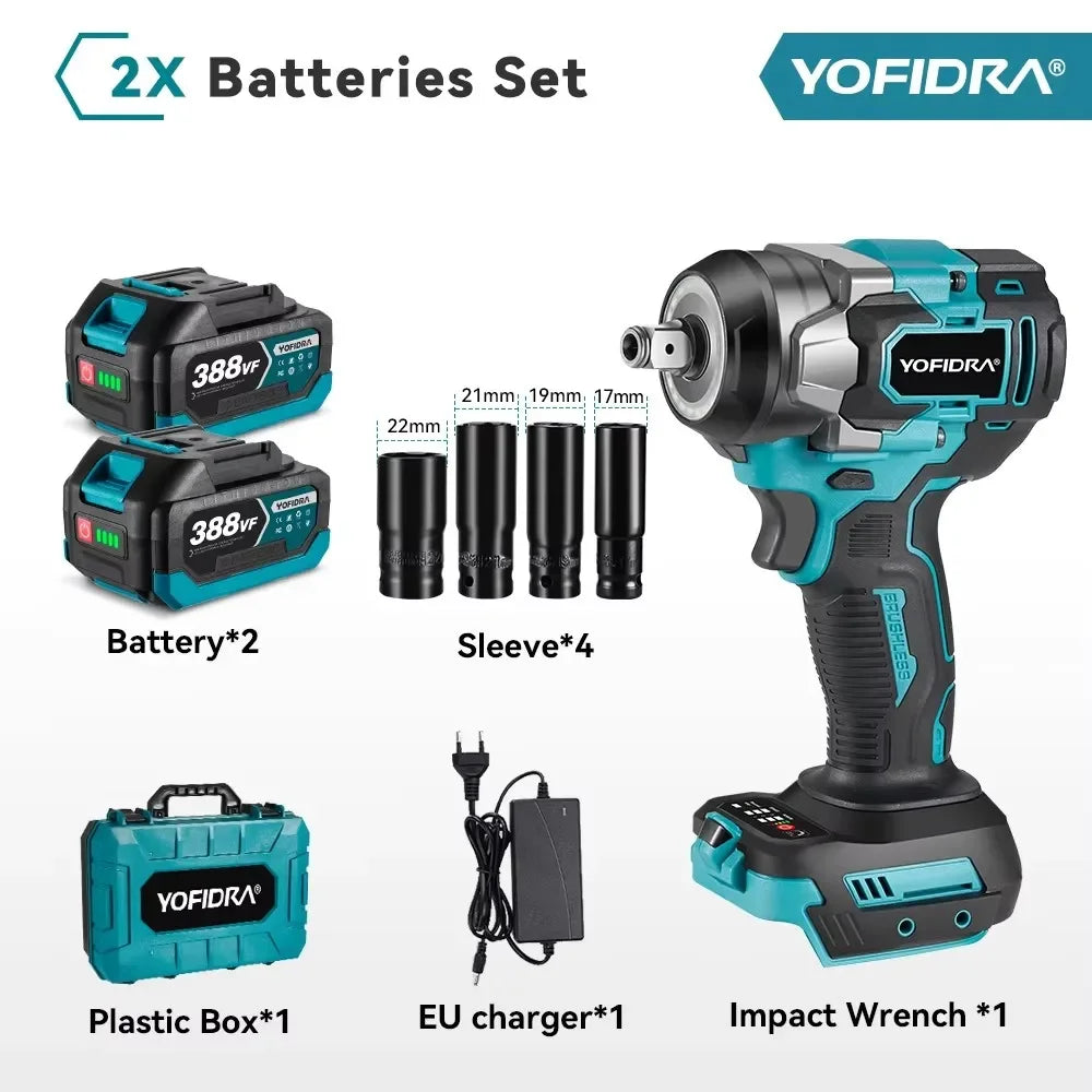 Llave de Impacto Eléctrica Sin Escobillas 1200 N·m — 5 Velocidades, 1/2", Compatible Batería Makita 18V
