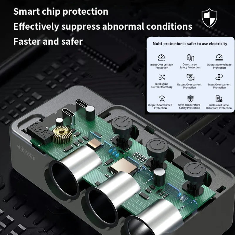 Adaptador Divisor para Auto — Cargador PD 35W + QC 3.0, USB-C y USB-A, 12V/24V